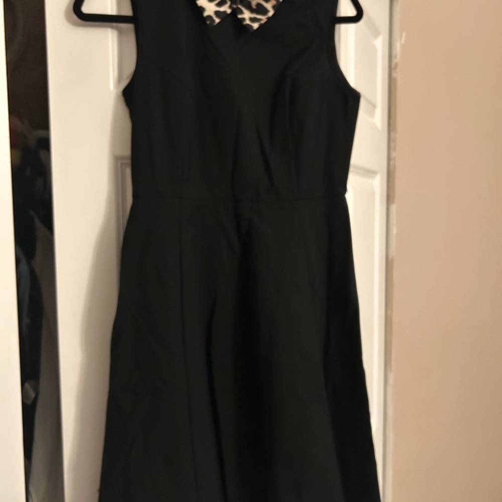 kate spade Black Fit-and-Flare Midi Dress with Leopard Collar